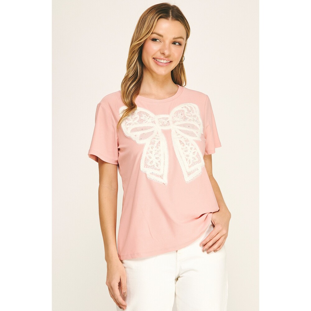 T57814F67 P Luxology Embellished Bow Relaxed Tee Various Sizes